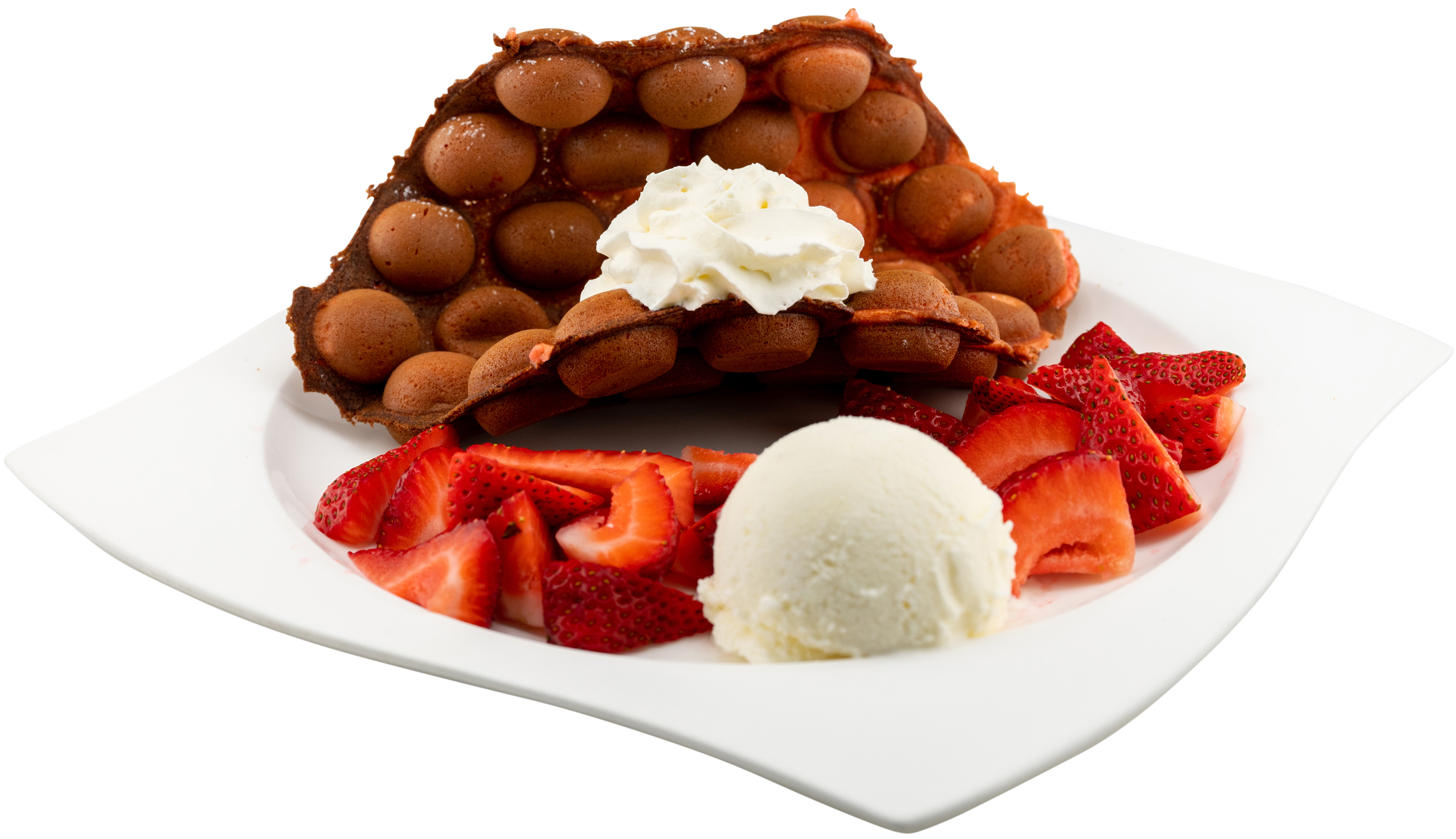 Strawberry bubble waffle with ice cream at 17˚C Bubble Tea & Dessert Café Vancouver